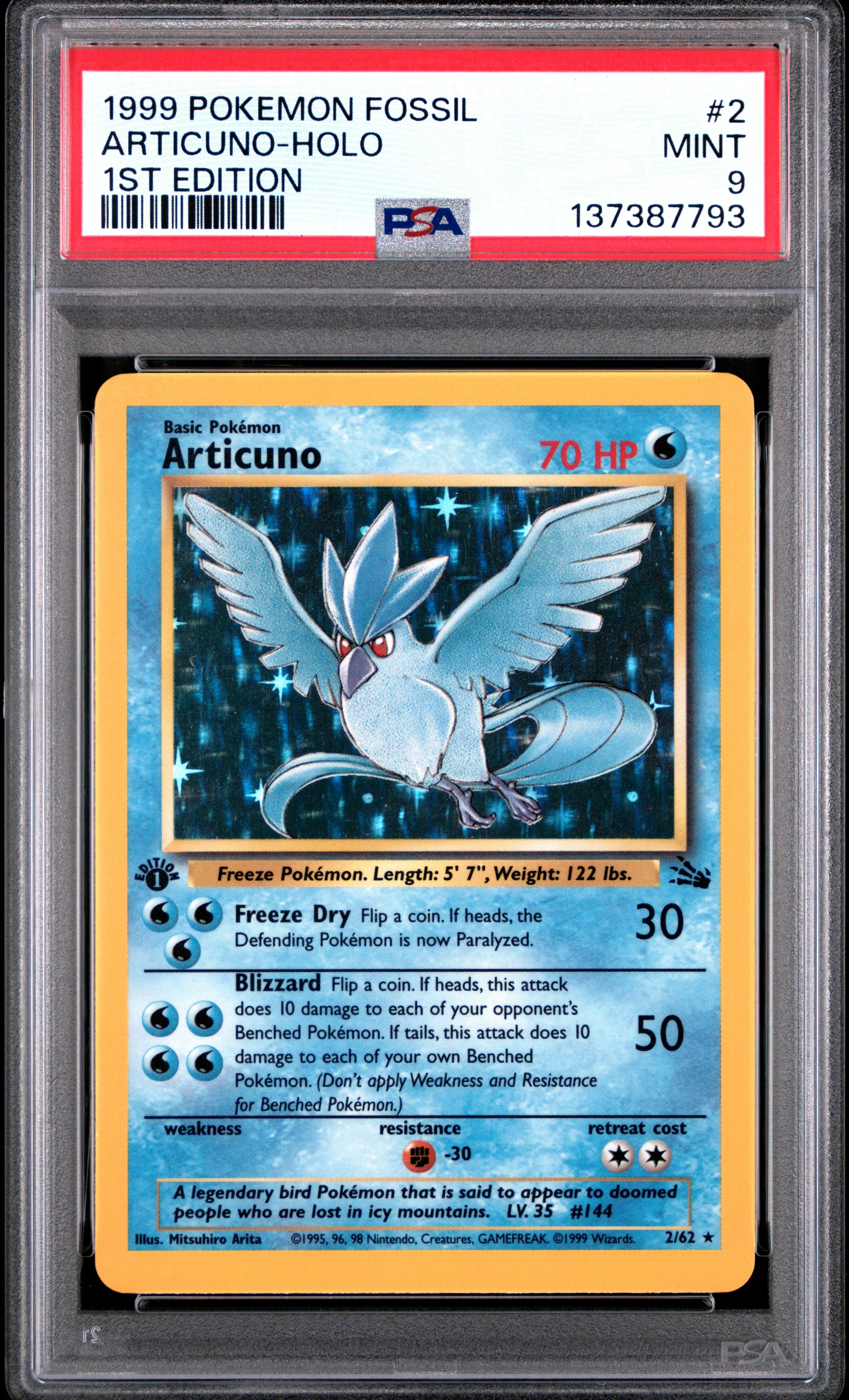 ARTICUNO-HOLO 1ST EDITION 1999 POKEMON FOSSIL PSA MINT 9