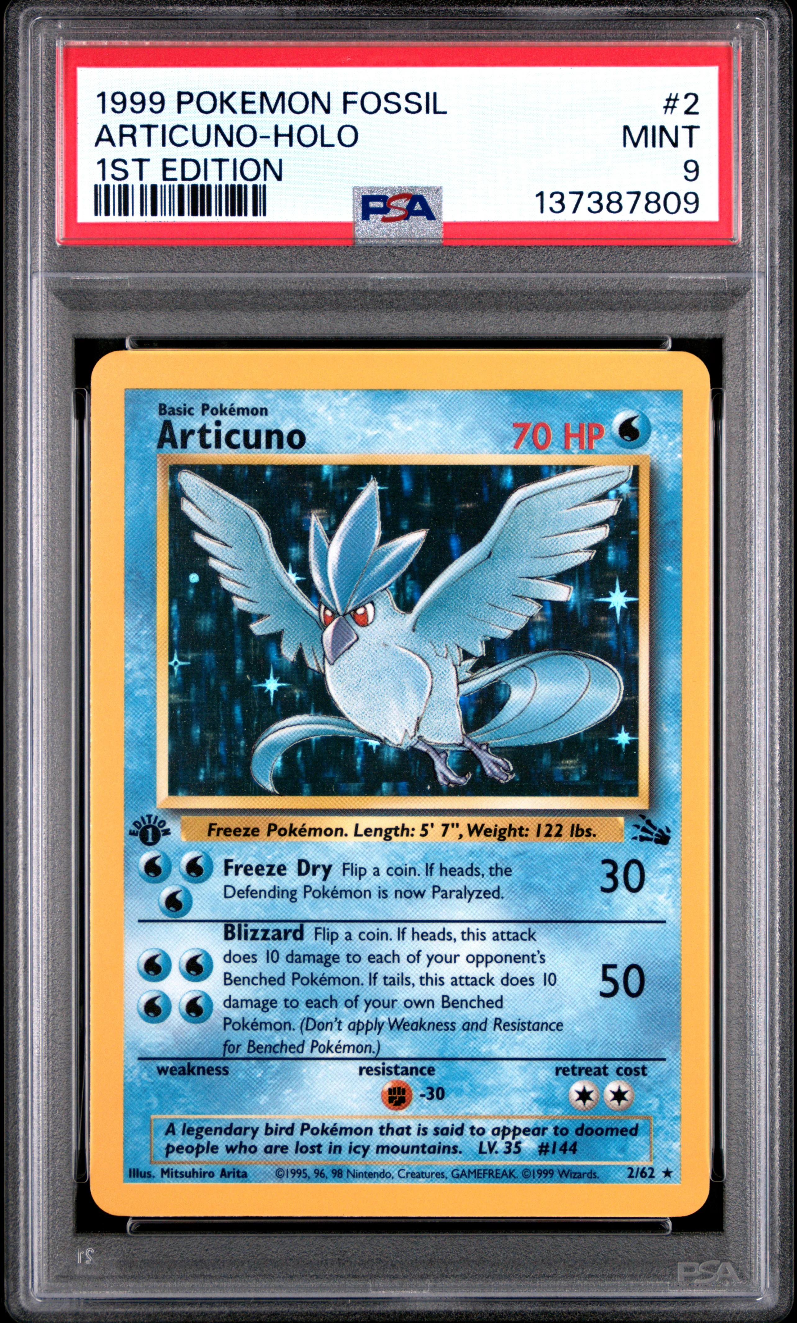 ARTICUNO-HOLO 1ST EDITION 1999 POKEMON FOSSIL PSA MINT 9