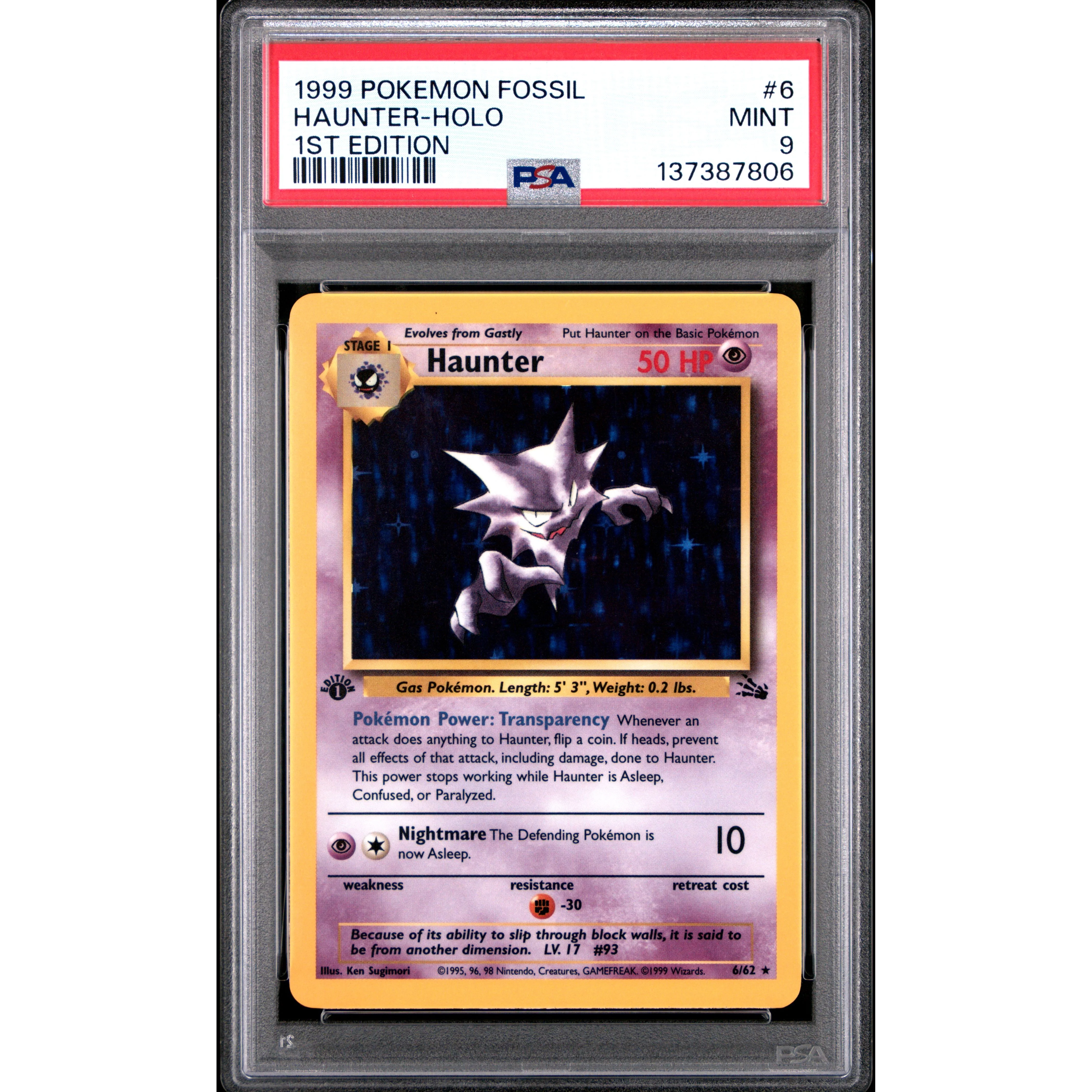 HAUNTER-HOLO 1ST EDITION 1999 POKEMON FOSSIL PSA MINT 9