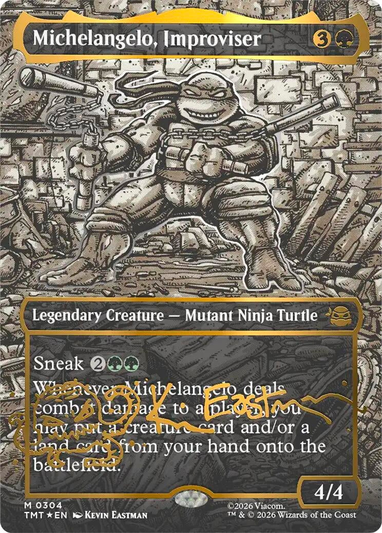 Michelangelo, Improviser (Borderless) (Gold-Stamped Signature) (304) (Teenage Mutant Ninja Turtles)
