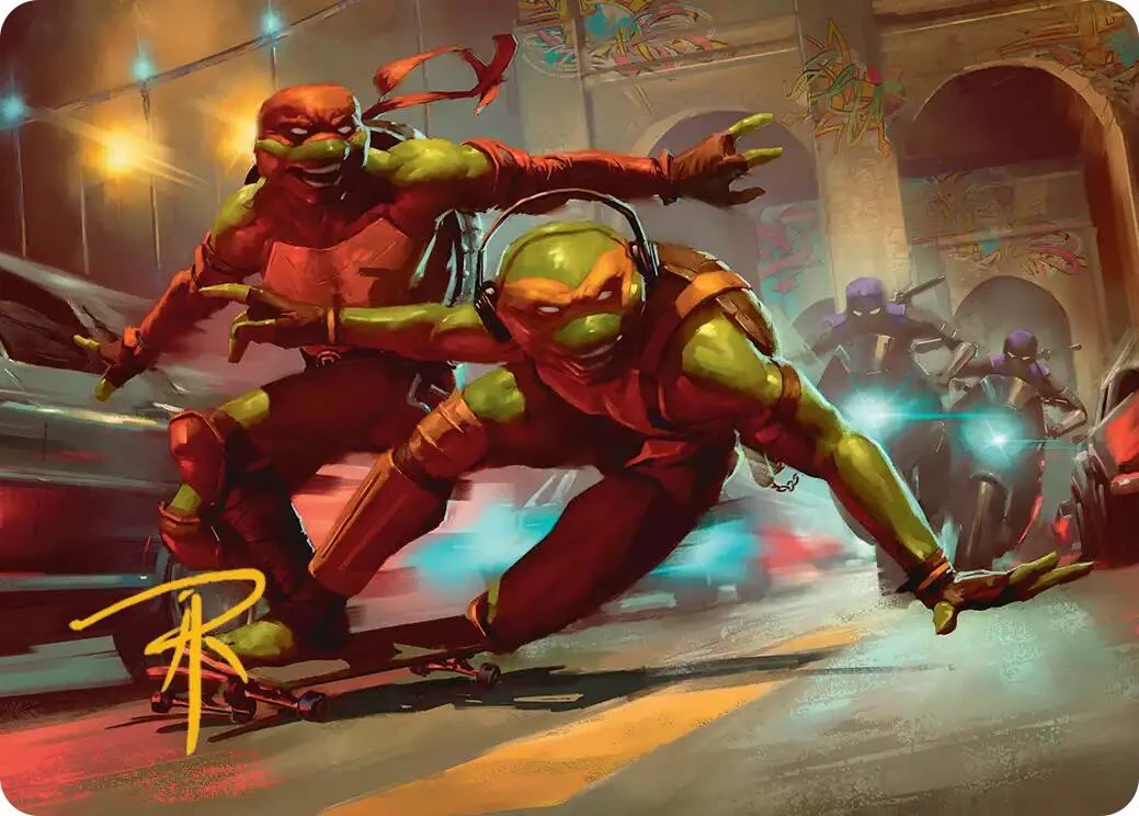 Raph & Mikey, Troublemakers Art Card (Gold-Stamped Signature) (17) (Teenage Mutant Ninja Turtles)