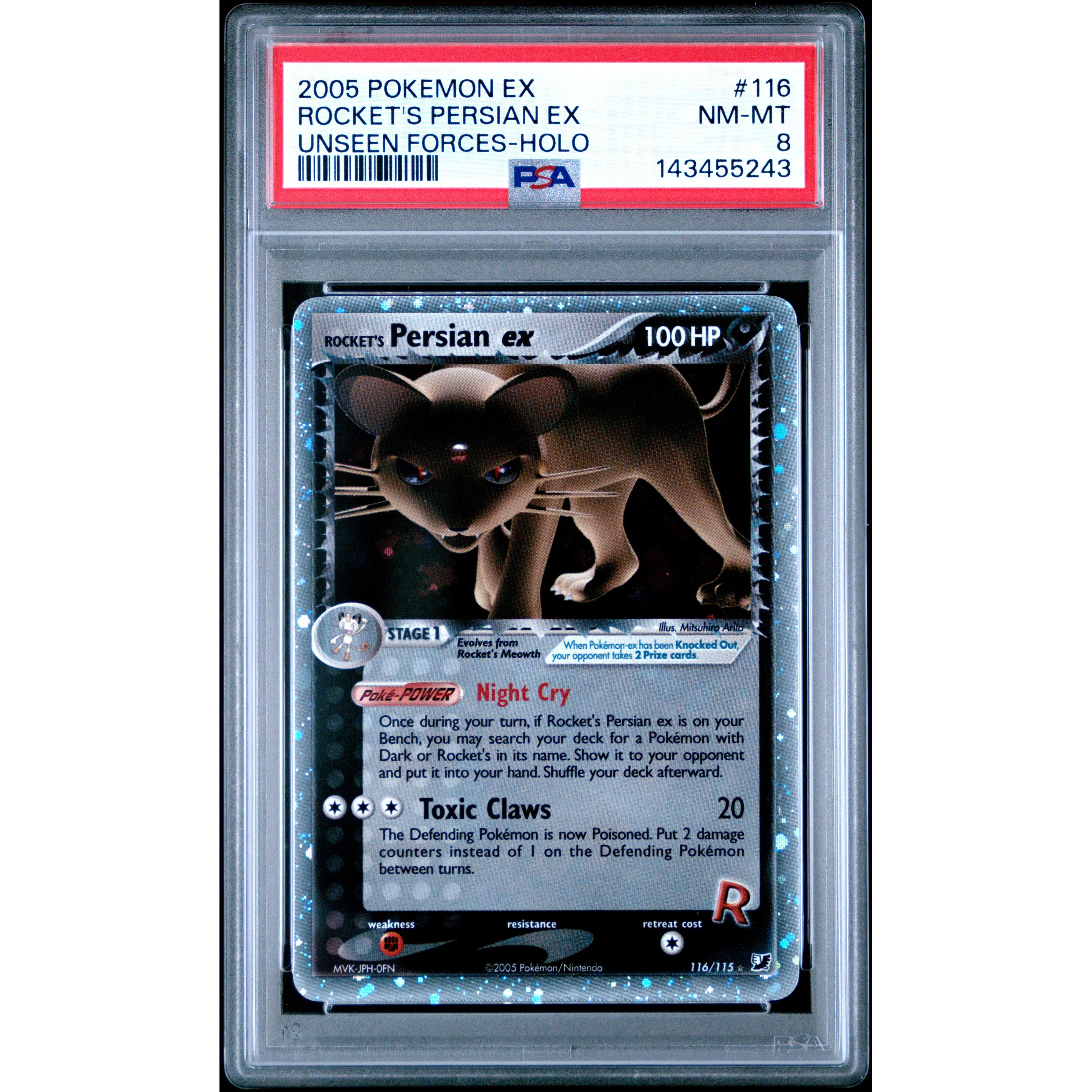 ROCKET'S PERSIAN EX UNSEEN FORCES-HOLO 2005 POKEMON EX UNSEEN FORCES PSA NM-MT 8