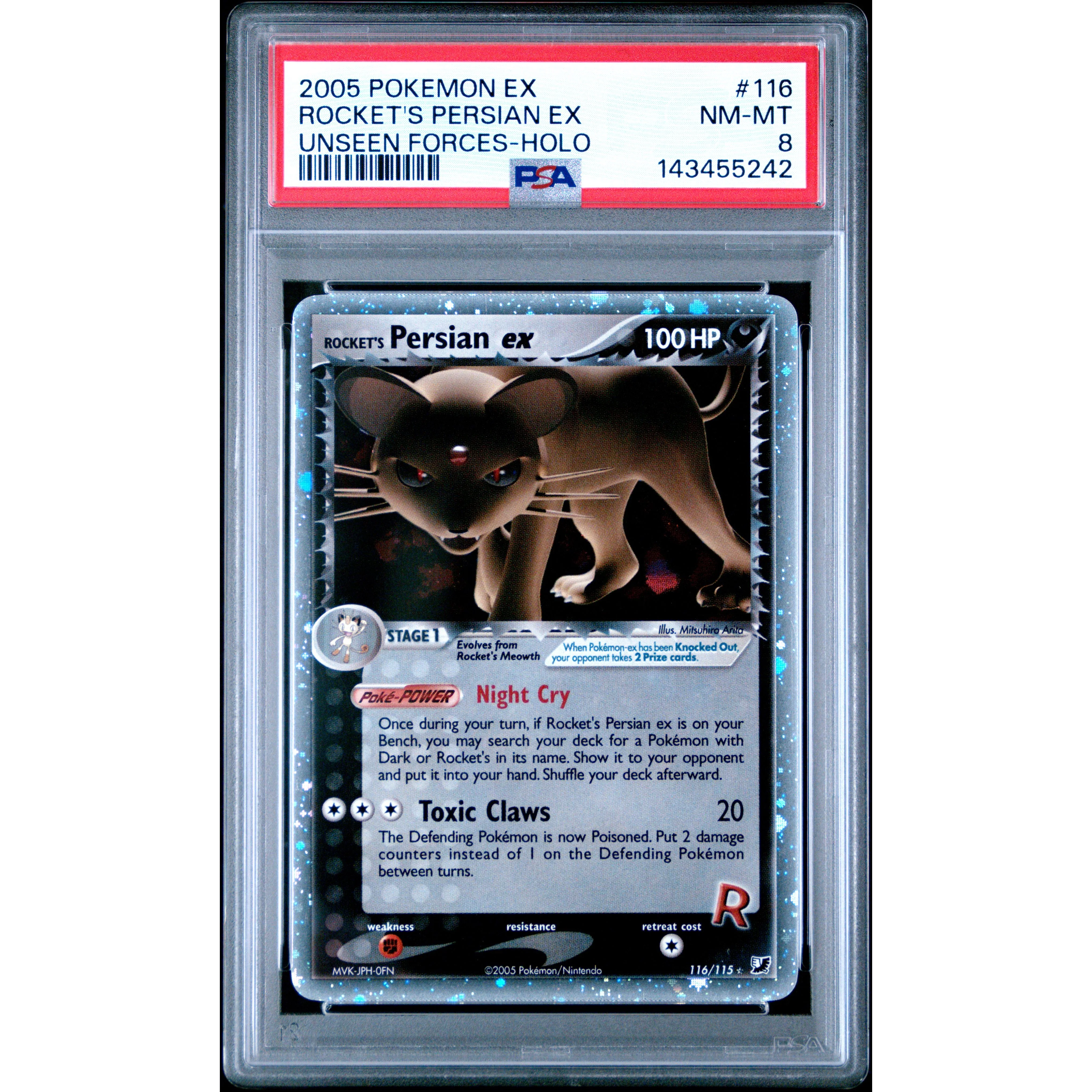 ROCKET'S PERSIAN EX UNSEEN FORCES-HOLO 2005 POKEMON EX UNSEEN FORCES PSA NM-MT 8